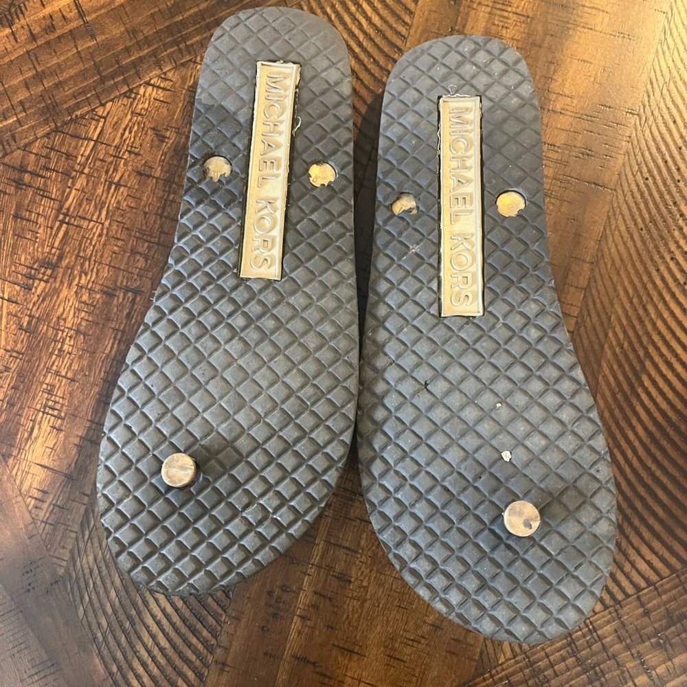 Michael Kors Brown and Gold Patterned Flip Flops - Picture 3 of 3